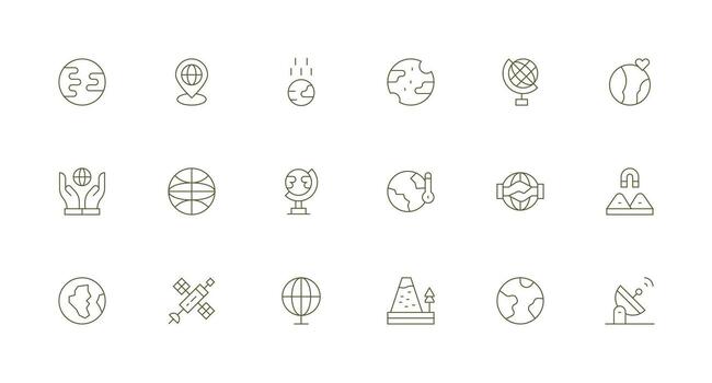 Earth Set with 18 Minimal Line Icons Clean Icon Collection for Web Use vector