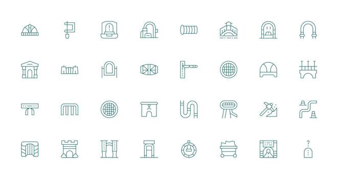 32 Delgado línea estilo íconos desde túnel colección claro y conciso icono conjunto colección vector