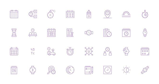 32 Thin Line Icons for Time Graphics UI-Ready Icon Collection vector