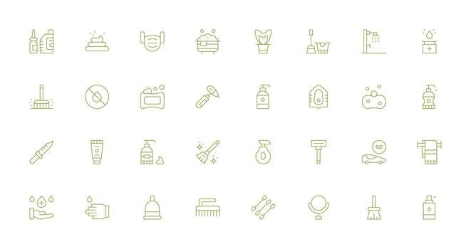 Hygiene Set with 32 Thin Line Icons Balanced Icon Set for Functional Design vector
