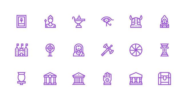18 Ancient Icons in Strong Stroke Line Aesthetic Minimal Icon Set for Interface Projects vector