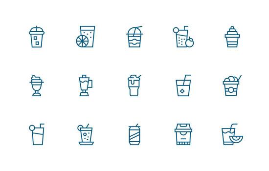Cold Drink Design Icons featuring 15 in Regular Line Style Balanced Icon Set for Functional Design vector