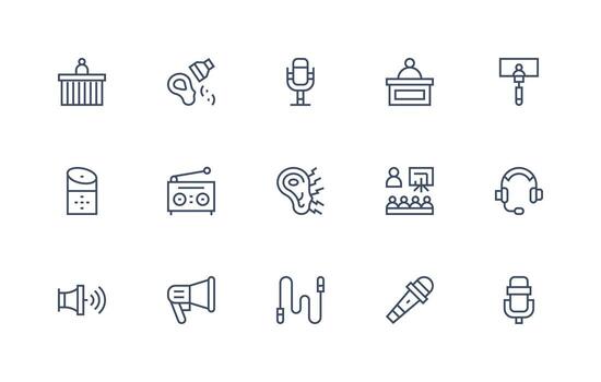 Speaker featuring 15 Icons in Regular Line Design Clean Icon Collection for Web Use vector