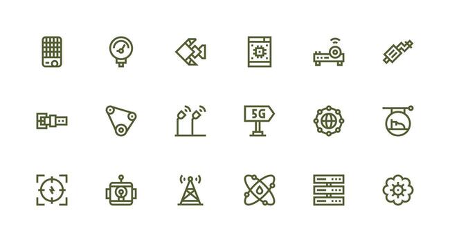 Technology Design Icons featuring 18 in Strong Stroke Line Style Pixel Perfect Icon Set vector