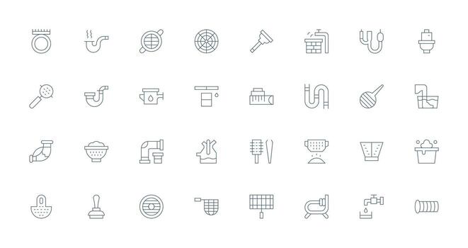 Drain including 32 Thin Line Illustrations Essential Icons for Rapid UI Building vector