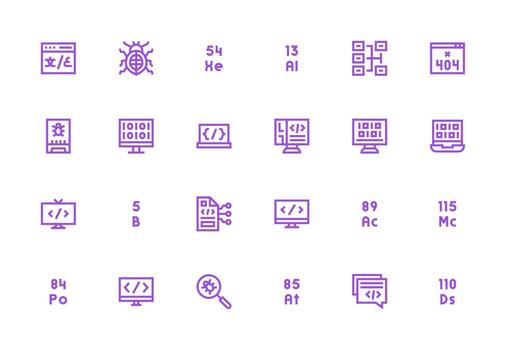 código incluso 24 grueso línea línea ilustraciones multi-estilo íconos para creativo proyectos vector