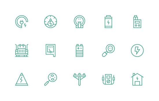 Voltage featuring 15 Icons in Regular Line Design Smart Icon Collection vector