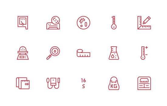 Measurement Icon Set with 15 Regular Line Graphics Detailed Icon Collection for Design Systems vector