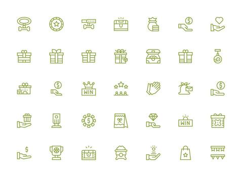 Reward Design Icons featuring 35 in Regular Clean Line Style Icon Set for Projects vector