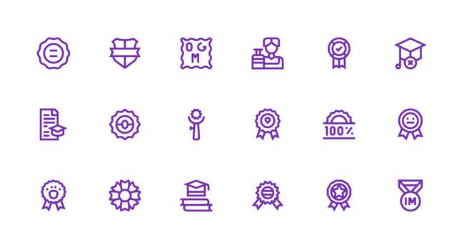 Certification Set with 18 Strong Stroke Line Icons Clean Icon Collection for Web Use vector