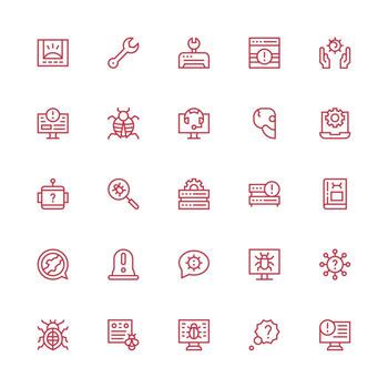 Troubleshooting Icon Set with 25 Medium Stroke Outline Graphics Icon Pack for UI vector