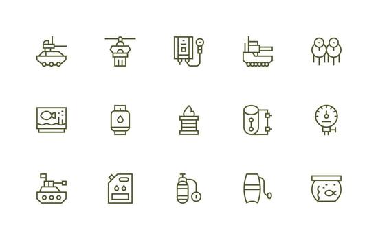 Tank featuring 15 Icons in Regular Line Design Interface Icons for Daily Use vector