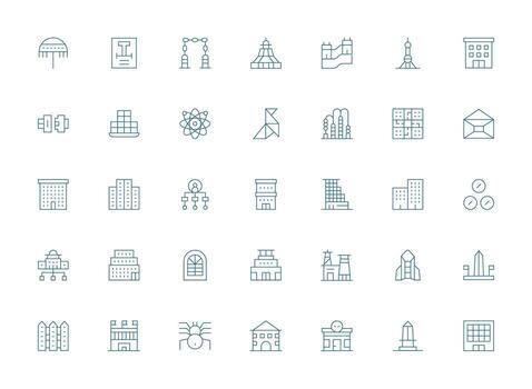 Structure featuring 35 Icons in Light Line Design Minimal Icon Set for Interface Projects vector