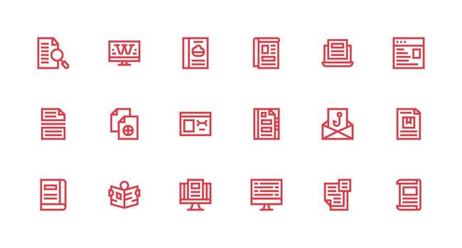 18 Strong Stroke Line Icons for Online Document Graphics Full Icon Library for UI Designers vector