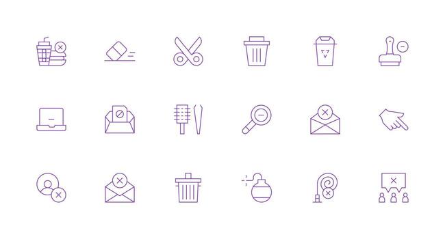 eliminar diseño íconos presentando 18 en mínimo línea estilo diseño Listo icono conjunto para equipos vector