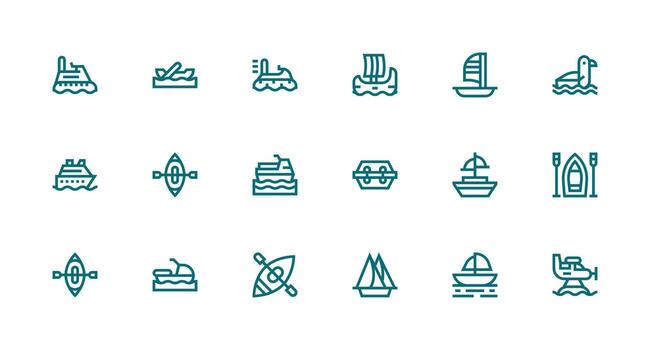 Strong Stroke Line Icons from Watercraft Set with 18 Vectors Interface Icon Collection for Daily Projects