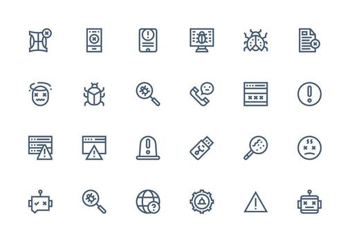 24 grueso línea línea estilo íconos desde error colección icono colección conjunto vector