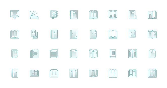 Delgado línea íconos desde paginas conjunto con 32 vectores diseño Listo icono conjunto para equipos