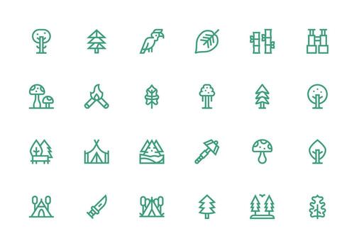 Forest Icon Set with 24 Thick Line Line Graphics Basic Icon Series vector