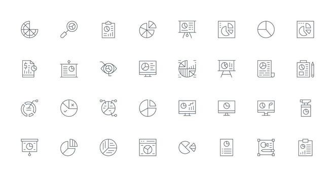32 Delgado línea íconos para tarta gráfico gráficos alta resolución íconos para ninguna plataforma vector