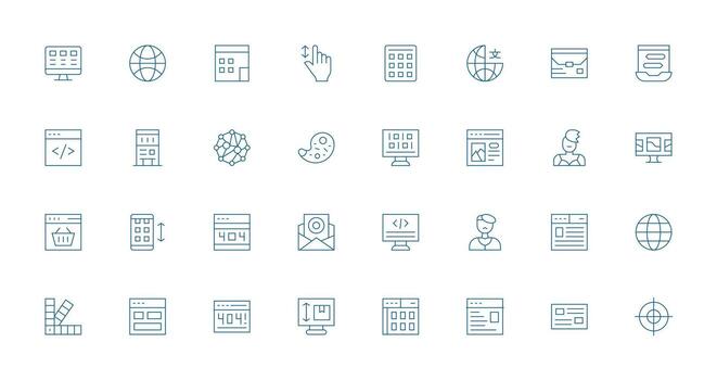 32 Delgado línea diseños para web diseño íconos organizado icono paquete para rápido acceso vector