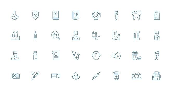 Delgado línea íconos desde tratamiento conjunto con 32 vectores claro y conciso icono conjunto colección