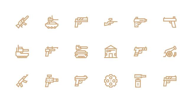 Strong Stroke Line Style Gun Icons with 18 Vectors Clear and Concise Icon Set Collection