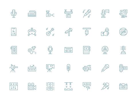Recording Design Icons featuring 35 in Light Line Style Flexible Icon System for Web Interfaces vector