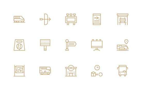 Transit Design Icons featuring 15 in Regular Line Style Modern Line and Glyph Icon Series vector
