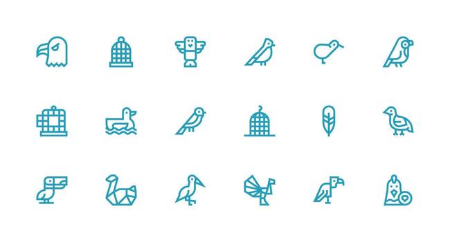 18 Strong Stroke Line Vectors for Bird Theme UI Icon Set