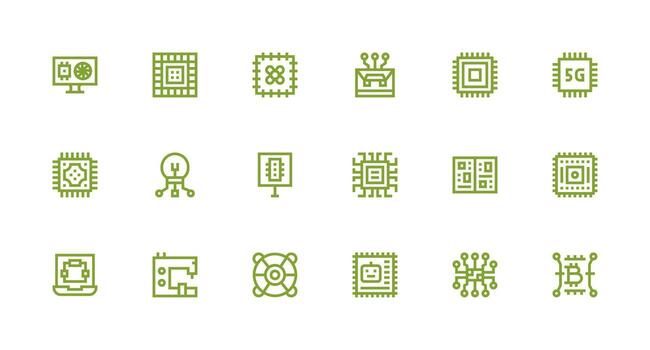 procesador visual paquete conteniendo 18 fuerte carrera línea íconos multi-estilo íconos para creativo proyectos vector