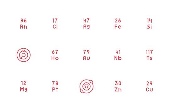 15 Icons for Periodic Table in Regular Line Format Organized Glyph Icons for Fast Design vector