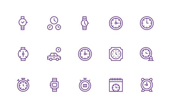 hora presentando 15 íconos en regular línea diseño sencillo íconos para interfaz y wireframes vector