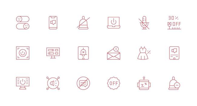18 íconos para apagado en mínimo línea formato icono conjunto para web vector