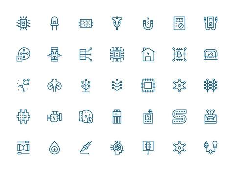 Circuit Design Icons featuring 35 in Regular Clean Line Style Dashboard Icon Series vector