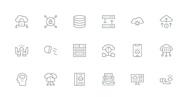 nube informática conjunto con 18 mínimo línea íconos alta resolución íconos para ninguna plataforma vector
