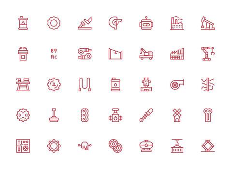 35 Regular Clean Line Style Icons from Machinery Collection Icon Pack for UI vector