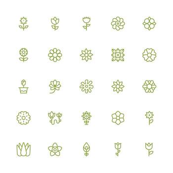 pétalo diseño íconos presentando 25 en medio carrera contorno estilo equilibrado icono conjunto para funcional diseño vector