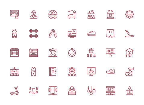 Training Design Icons featuring 35 in Regular Clean Line Style Neatly Designed Icons for Web Platforms vector