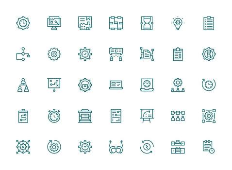 35 Workflow Icons in Regular Clean Line Aesthetic Professional Icon Pack for Development Work vector