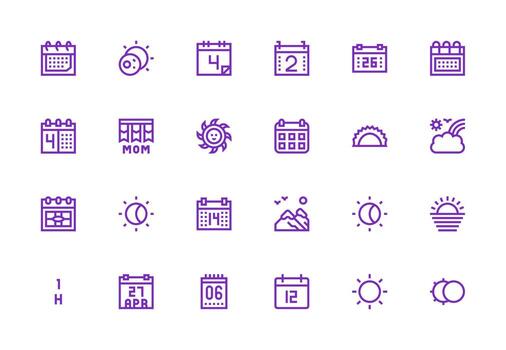 Day Design Icons featuring 24 in Thick Line Line Style Smart Icon Collection vector