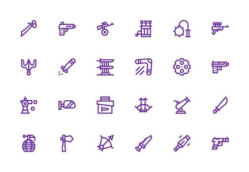 24 Thick Line Line Icons for Weapon Graphics Complete Icon Bundle for Web Design vector