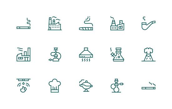 Smoke Icon Set with 15 Regular Line Graphics Flexible Icon System for Web Interfaces vector