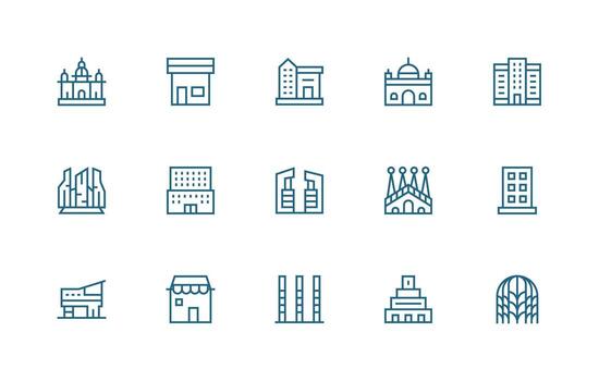 Facade Set with 15 Regular Line Icons Layout Icon Collection vector