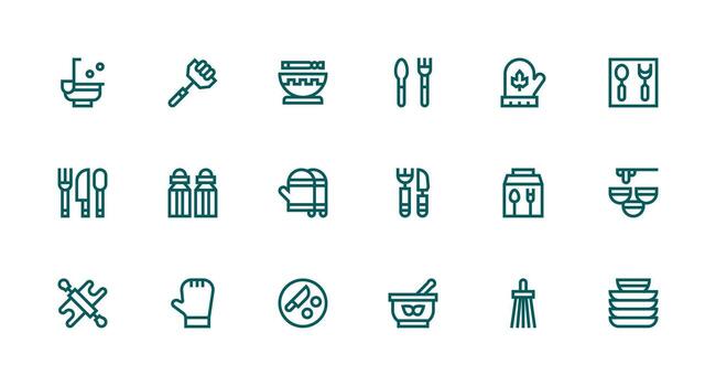 18 íconos para utensilios en fuerte carrera línea formato ligero icono serie para rápido prototipos vector