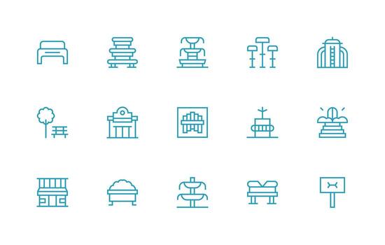 Regular Line Style Public Space Icons with 15 Vectors Icon Set for Projects