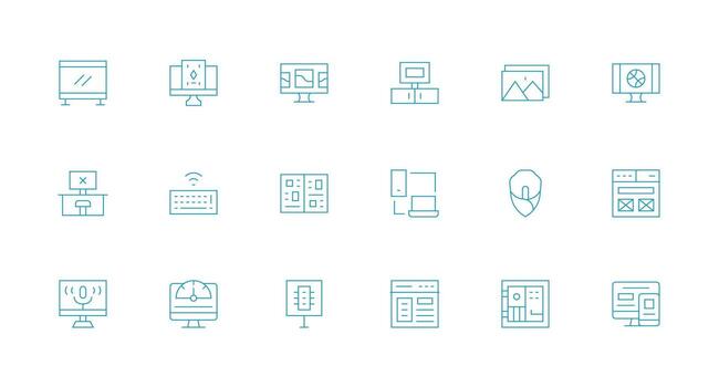 Desktop featuring 18 Icons in Minimal Line Design Light Icon Series vector