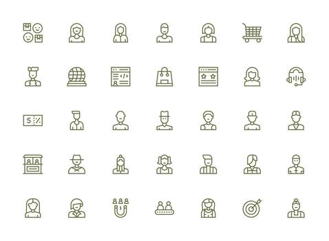 cliente presentando 35 íconos en regular limpiar línea diseño escalable íconos para multiplataforma interfaces vector