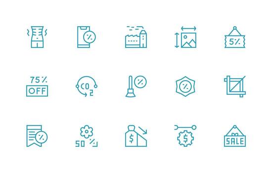 15 Icons for Reduction in Regular Line Format Icon Set vector