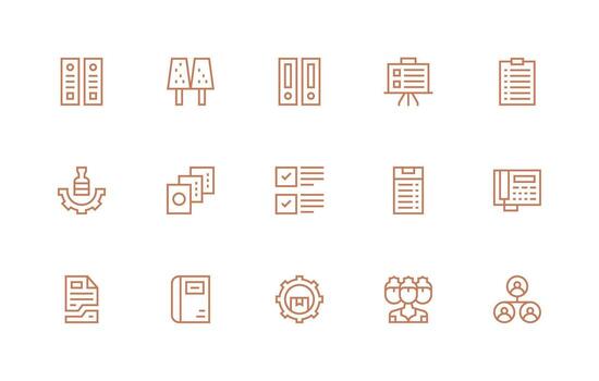 administración presentando 15 íconos en regular línea diseño ligero icono serie para rápido prototipos vector